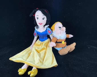 Disney Princess Snow White the Seven Dwarfs Plush Doll Set Large 20 inch  HAPPY Dwarf Stuffed Beanie 11