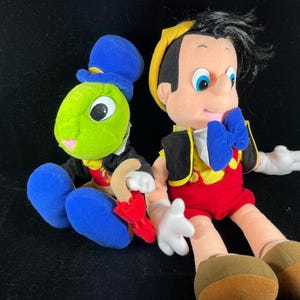 Vintage Disney 1992 Large Pinocchio Pinnochio & Jiminy Cricket Doll Plush