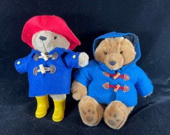 Paddington Bear Blue Raincoat pea coat and red hat Stuffed Plush 11 12 inch