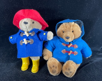 Paddington Bear Blue Raincoat pea coat and red hat Stuffed Plush 11 12 inch