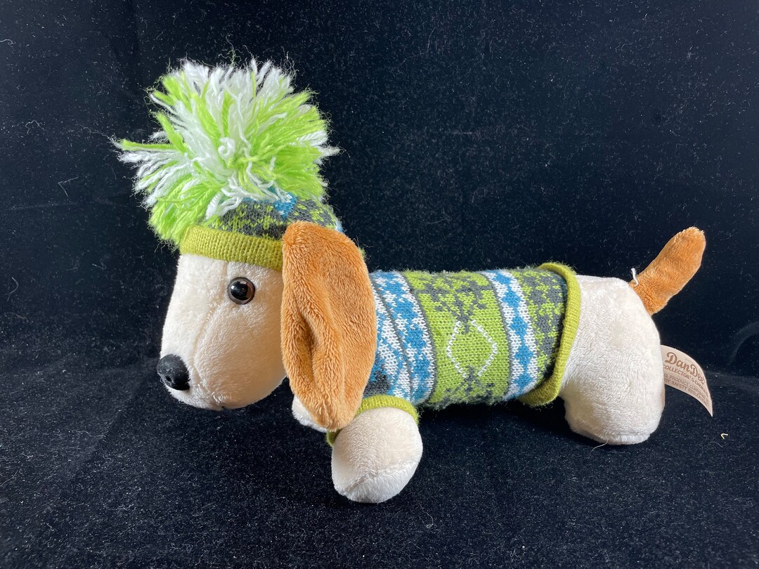 Dachshund Weiner Dog Plush With Knit Blue Green Argyle Sweater Etsy