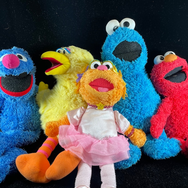 Vintage Sesame Street Lot Big Bird Zoe (in ballet costume) Grover Cookie Monster Plush Stuffed Animal 16 14 inch