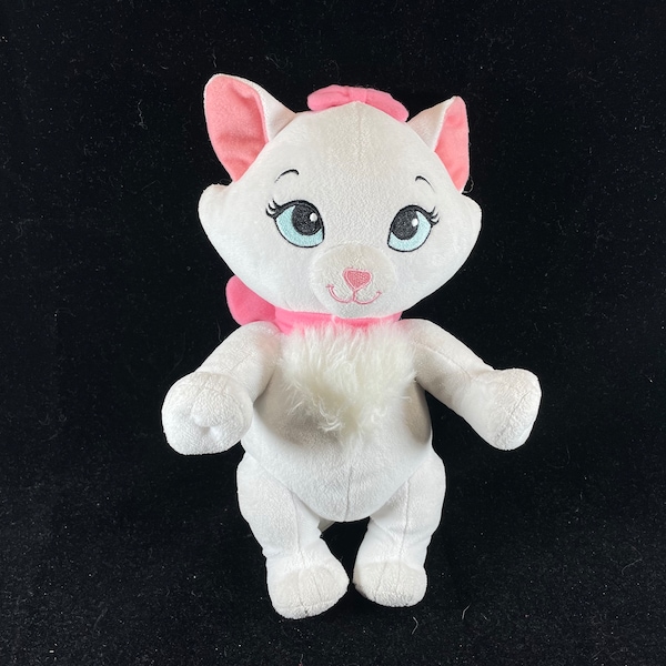 Disney Babies Plush The Aristocats Marie White Kitty Cat Stuffed Animal Toy 12" Pink Bow