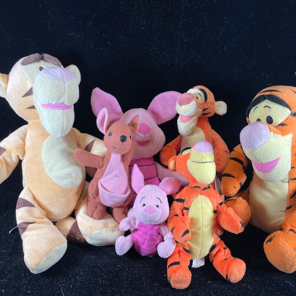 Vintage Winnie the Pooh Disney Tigger Tiger Piglet Pig Kanga Kangaroo Plush 9" 1990's