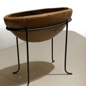 Vintage Leather Clay Bonsai Planter Pot with Metal Stand