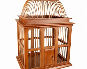 Jaula para pájaros vintage de 20 pulgadas de madera y metal teñido de caoba de estilo italiano