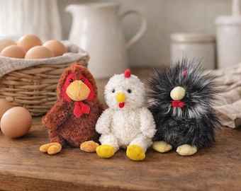 Vintage Plush Chicken Set Farmhouse Kitchen Decor Rustic Country Hen Collection