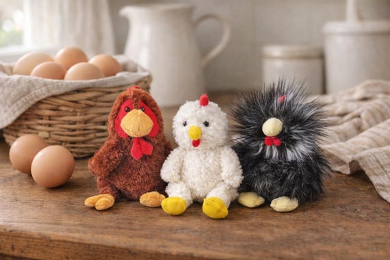 Vintage Plush Chicken Set Farmhouse Kitchen Decor Rustic Country Hen Collection