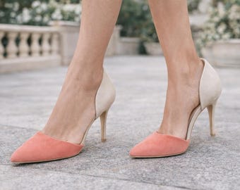 Chinese Laundry Women Heels Pumps Pink and Tan Suede Size 7 US