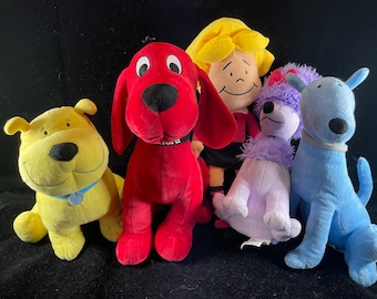 Clifford the Big Red Dog Cartoon 13 inch plush T-Bone Yellow Emily Elizabeth Girl Lot