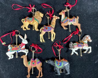 Merry Go Round Carousel animal christmas tree jewelled chain ornaments