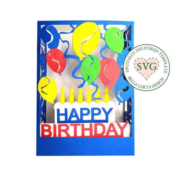 Birthday Balloons Shadowbox 3D Card Template SVG Digital File Cricut