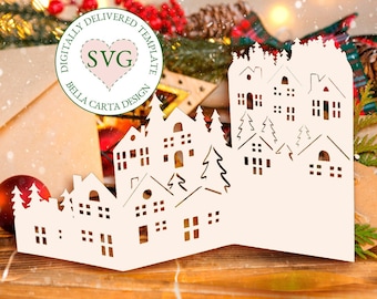 Christmas Village Accordion Card 3D SVG DIY Cricut
