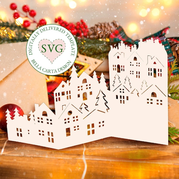 Carte accordéon Village de Noël 3D SVG DIY Cricut