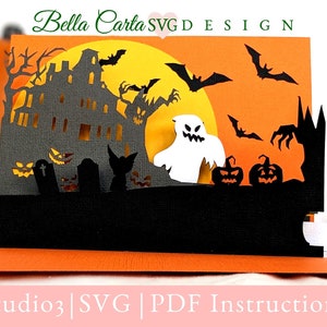 Carte SVG maison hantée et fantôme 3D pop-up pour Cricut et Silhouette