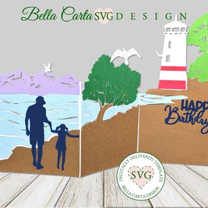 Carte SVG Phare et famille pour Cricut et Silhouette