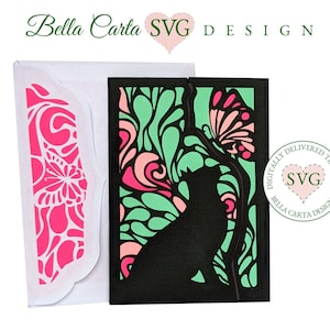 Carte en couches SVG papillon et chat pour Cricut et Silhouette