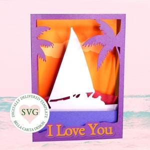 Karta Sunset Tropical Sail Shadowbox 3D SVG, Cricut