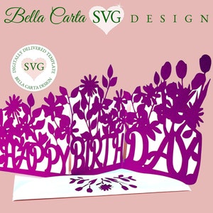Happy Birthday Flowers 3 Fold SVG Card Cut File for Cricut and Silhouette Cameo