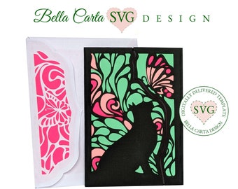 Butterfly and Cat SVG Layered Card for Cricut and Silhouette