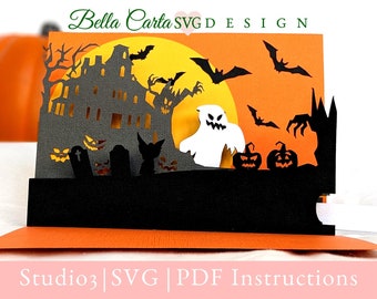 Haunted House & Ghost 3D Pop Up SVG Card for Cricut and Silhouette
