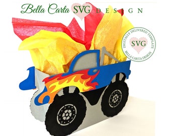 Monster Truck Gift Box SVG File, 3D Layered Project for Cricut and Silhouette Cameo