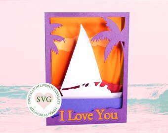 Sunset Tropical Sail Shadowbox 3D Card SVG, Cricut