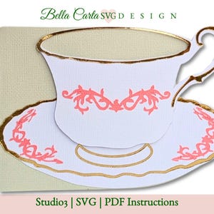 Cartão de xícara de chá, modelo 3D SVG para Cricut, Silhouette e cortadores a laser, aniversário DIY, dia das mães, convite para chá da tarde