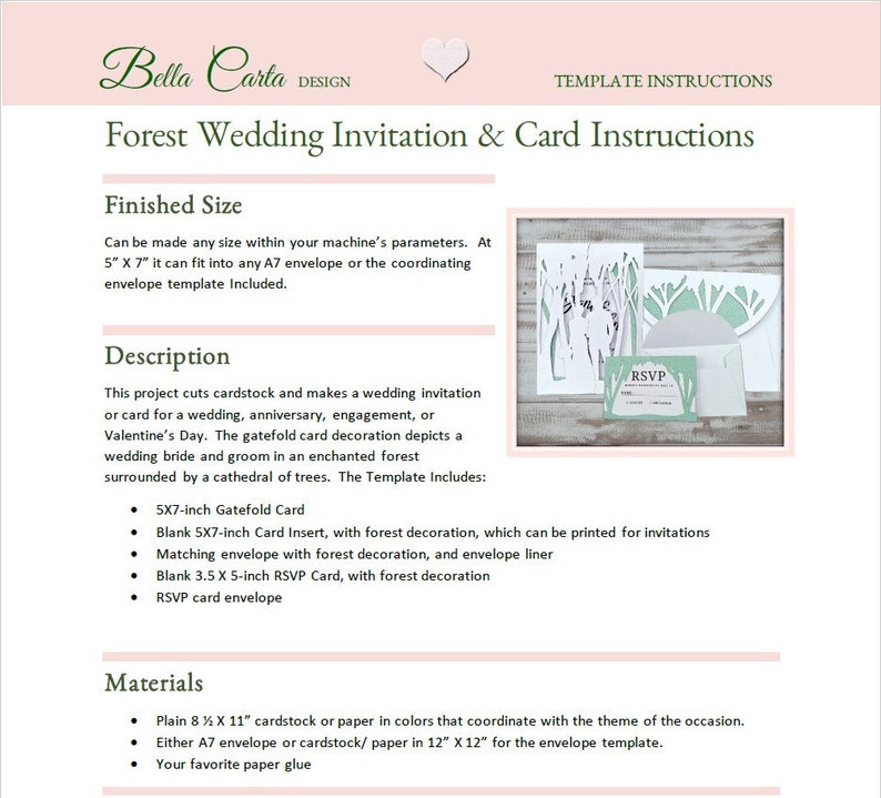 We make the  Forest Wedding SVG Gate Fold Invitation, RSVP Card Suite for Cricut and Silhouette Cutting Machines an easy project with our step-by-step instructions.