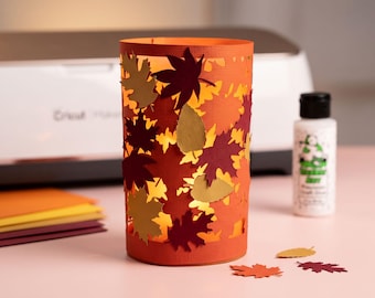 Linterna 3D SVG con hojas de otoño para máquinas de corte Cricut y Silhouette
