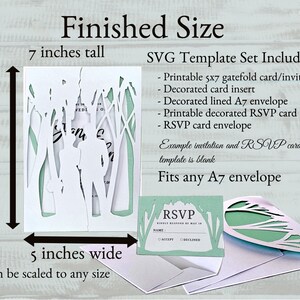 Blank 5X7-inch Card Insert, with forest decoration, which can be printed for invitations, Matching envelope with forest decoration, and envelope liner, Blank 3.5 X 5-inch RSVP Card, with forest decoration, RSVP card envelope