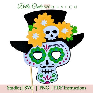 Masque tête de mort 3D SVG El Catrin Le jour des morts - Dia de Los Muertos modèle SVG papier en couches pour Cricut et Silhouette