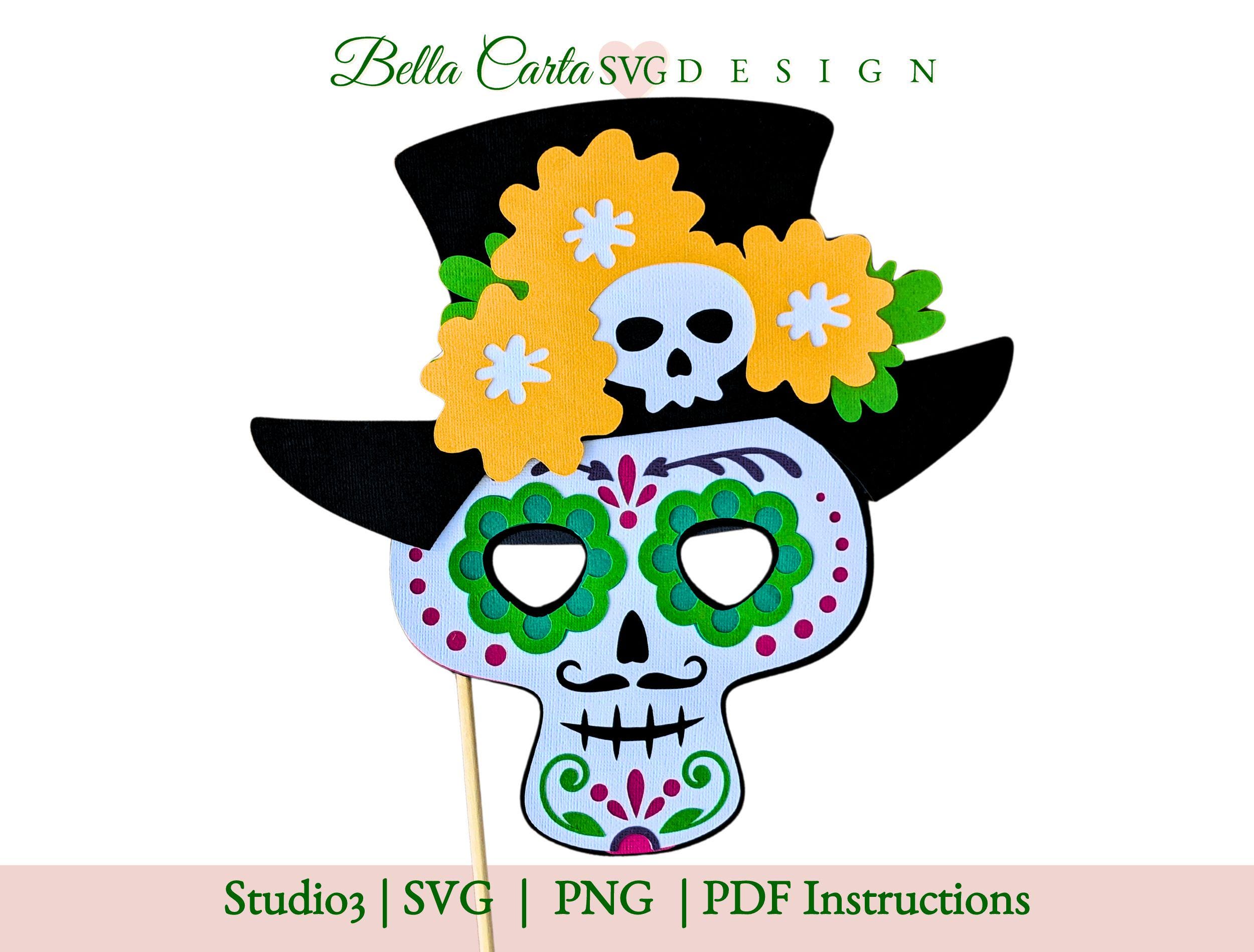 Day of the Dead El Catrin 3D SVG Skull Mask - Dia de Los Muertos Layered Paper SVG Template for Cricut and Silhouette