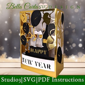 Carte de nouvel an ballons Shadowbox SVG pour Cricut