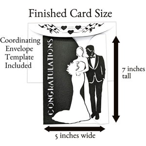Elegant Wedding Gate Fold Card SVG by Bella Carta Design for Cricut measures 5 inches X 7 inches and fits into the coordinating A7 envelope template included.