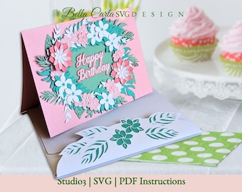 DIY Floral Wreath Card Template - 3D SVG Design for Cricut & Silhouette - Great for Birthdays, Anniversary, Wedding, and Thinking of You