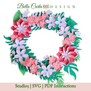 Tropische bloemenkrans 3D SVG – lotus, plumeria, palm | DIY-knutselwerk voor Cricut en Silhouette