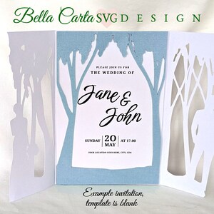 Forest Wedding SVG Gate Fold Invitation, RSVP Card Suite for Cricut and Silhouette Cutting Machines can be customized to the preferred color of the occasion.  Can be printed for invitations.