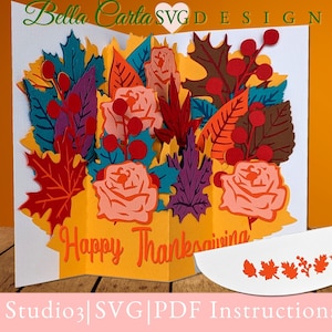 Modèle de carte Pop Up Bouquet de feuilles d'automne 3D SVG pour machines Cricut et Silhouette