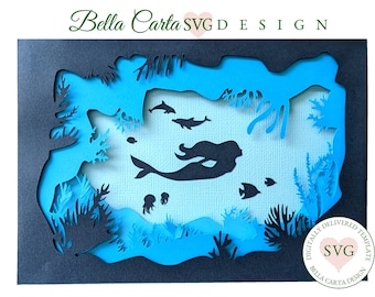 Under the Sea Layered 3D SVG Card with Mermaid, Whale and Sealife for Cricut and Silhouette