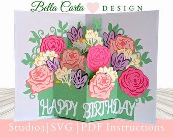 Flower Bouquet 3D Pop Up Card SVG Template for Cricut and Silhouette
