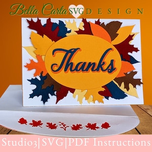 Carte de remerciement Feuilles d'automne Modèle SVG 3D pour machines Cricut et Silhouette