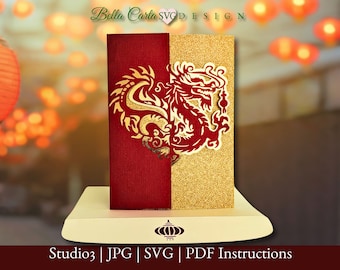 Chinese Dragon Card 3D SVG Template for Cricut and Silhouette Cutting Machines