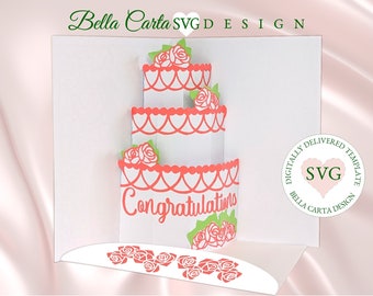 Wedding Cake Pop Up SVG Card Template for Cricut and Silhouette Machines