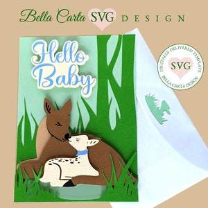 Invitación o tarjeta de bebé del bosque (archivo SVG 3D de corte para Cricut y Silhouette Cameo)
