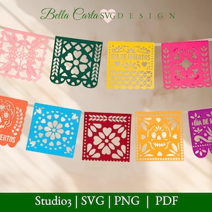 Day of the Dead banner SVG-bundel - 9 Fiesta, Papel Picado-ontwerpen voor Cricut en snijmachines voor silhouetten