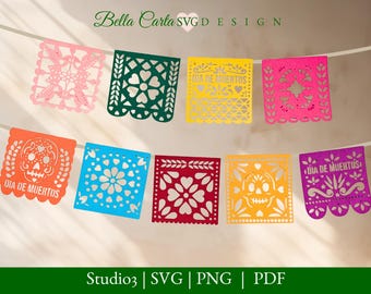 Day of the Dead Banner SVG Bundle - 9 Fiesta, Papel Picado Designs for Cricut and Silhouette Cutting Machines