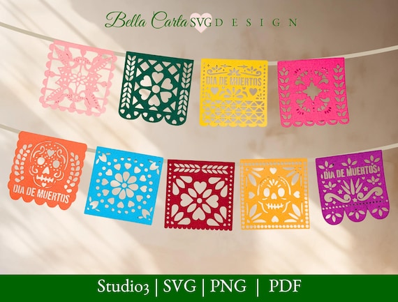 Day of the Dead Banner SVG Bundle - 9 Fiesta, Papel Picado Designs for Cricut and Silhouette Cutting Machines