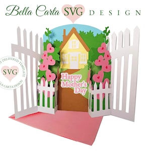 Modelo SVG de cartão pop-up 3D para portão de jardim Cricut
