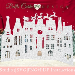 Carte 3D Village de Noël victorien, modèle SVG pour Cricut et Silhouette